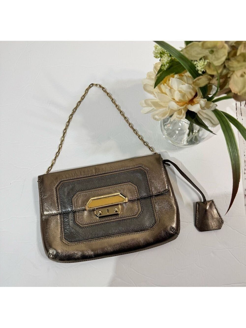 Anya Hindmarch Metallic Bronze Bag with Gold Tone Chain